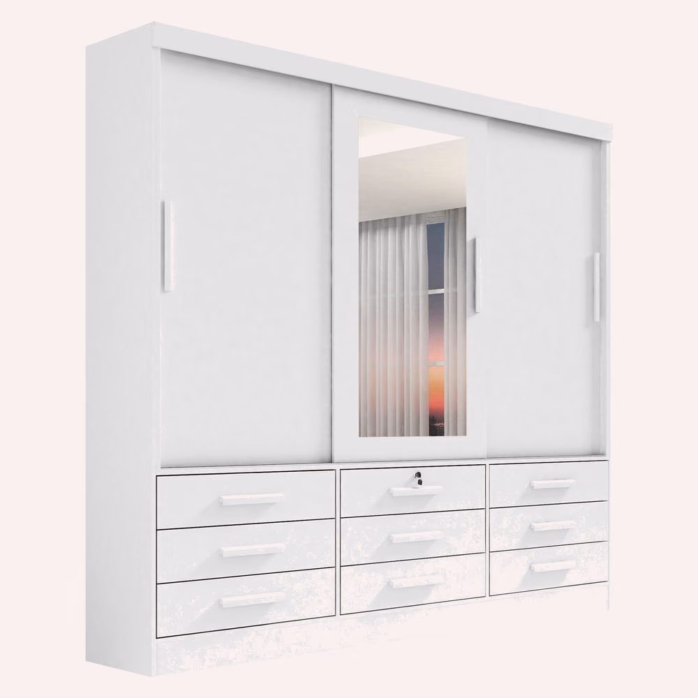 Roupeiro Meridian Plus 3 Portas de correr, acabamento branco