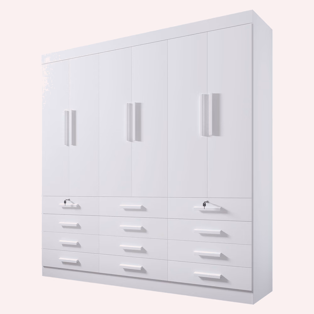 Roupeiro Mônaco Plus 6 Portas, acabamento branco