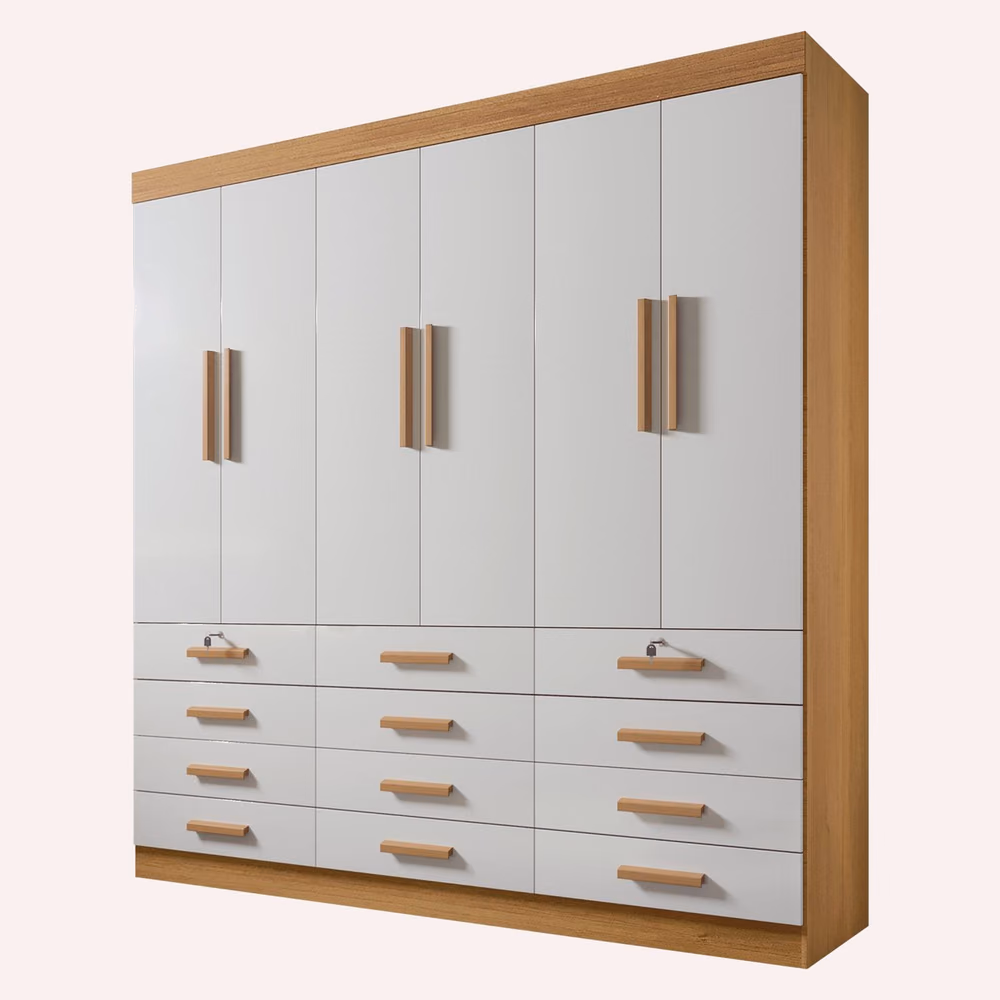 Roupeiro Mônaco Plus 6 Portas, acabamento cinamomo com off white