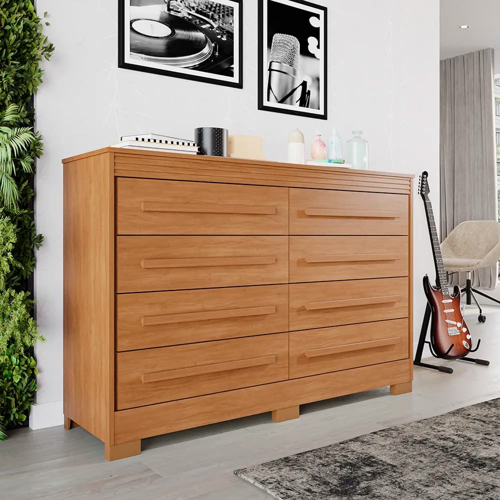 Cômoda Califórnia 8 Gavetas, acabamento cinamomo